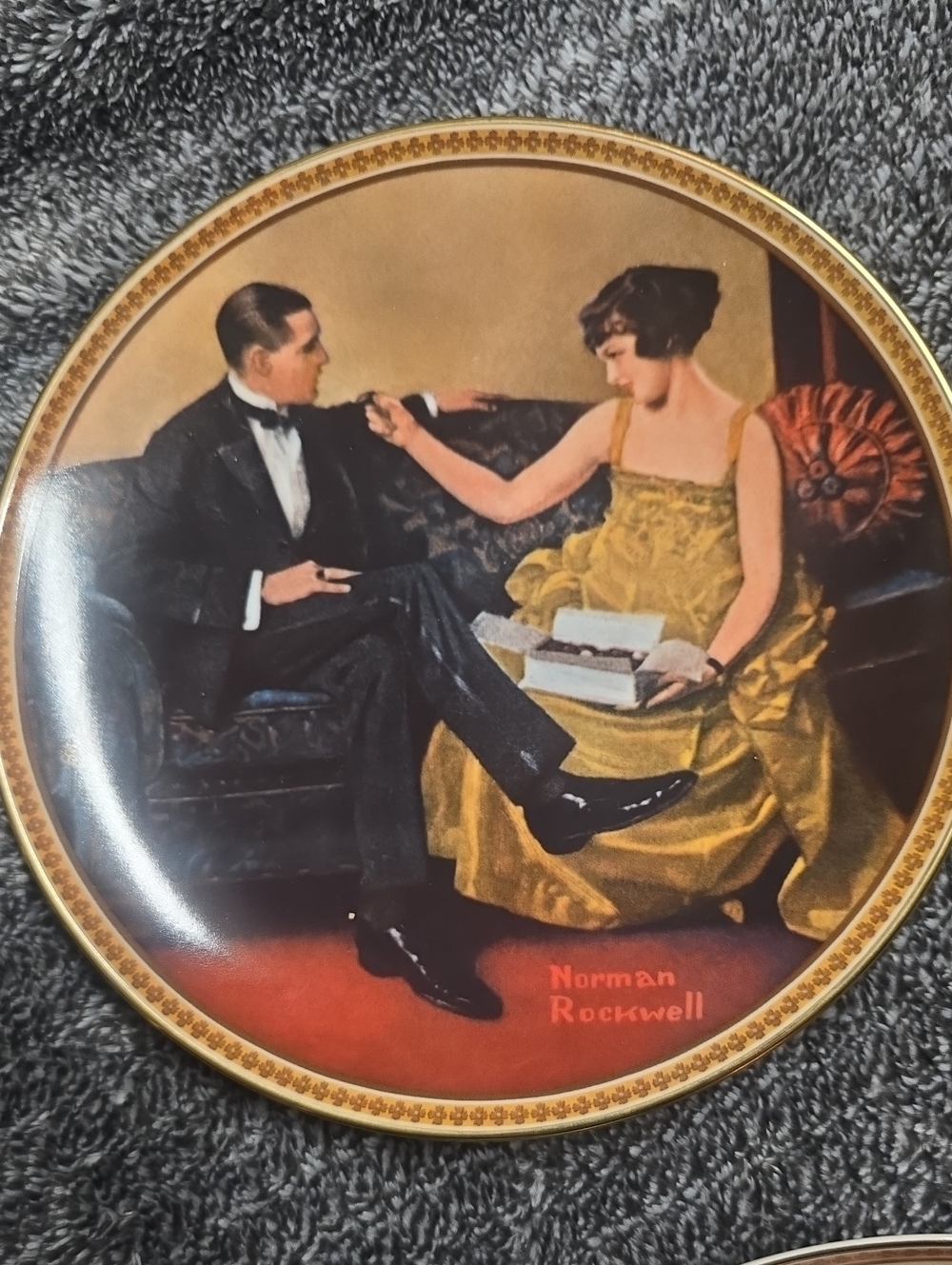 Norman Rockwell Decorative Wall Plate in Gold and Black